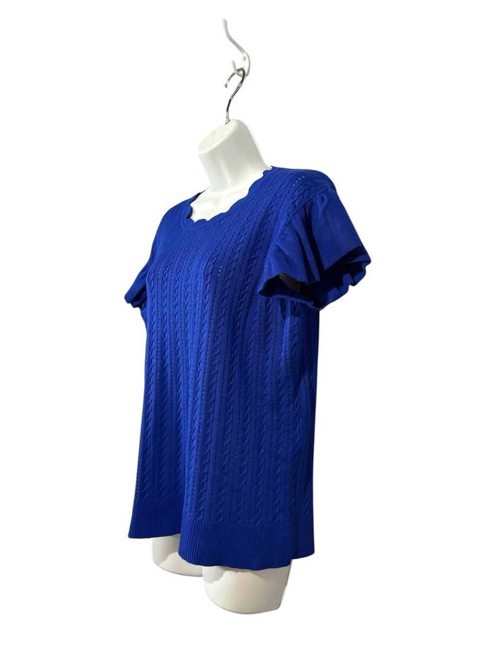 NEW, Cable & Gauge, XL, Knit Top Blue Scalloped Neck Flutter Sleeve - Picture 6 of 9